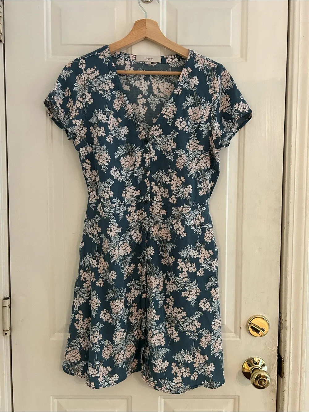 LOFT Teal Blue Floral Mini Dress - Picture 1 of 4